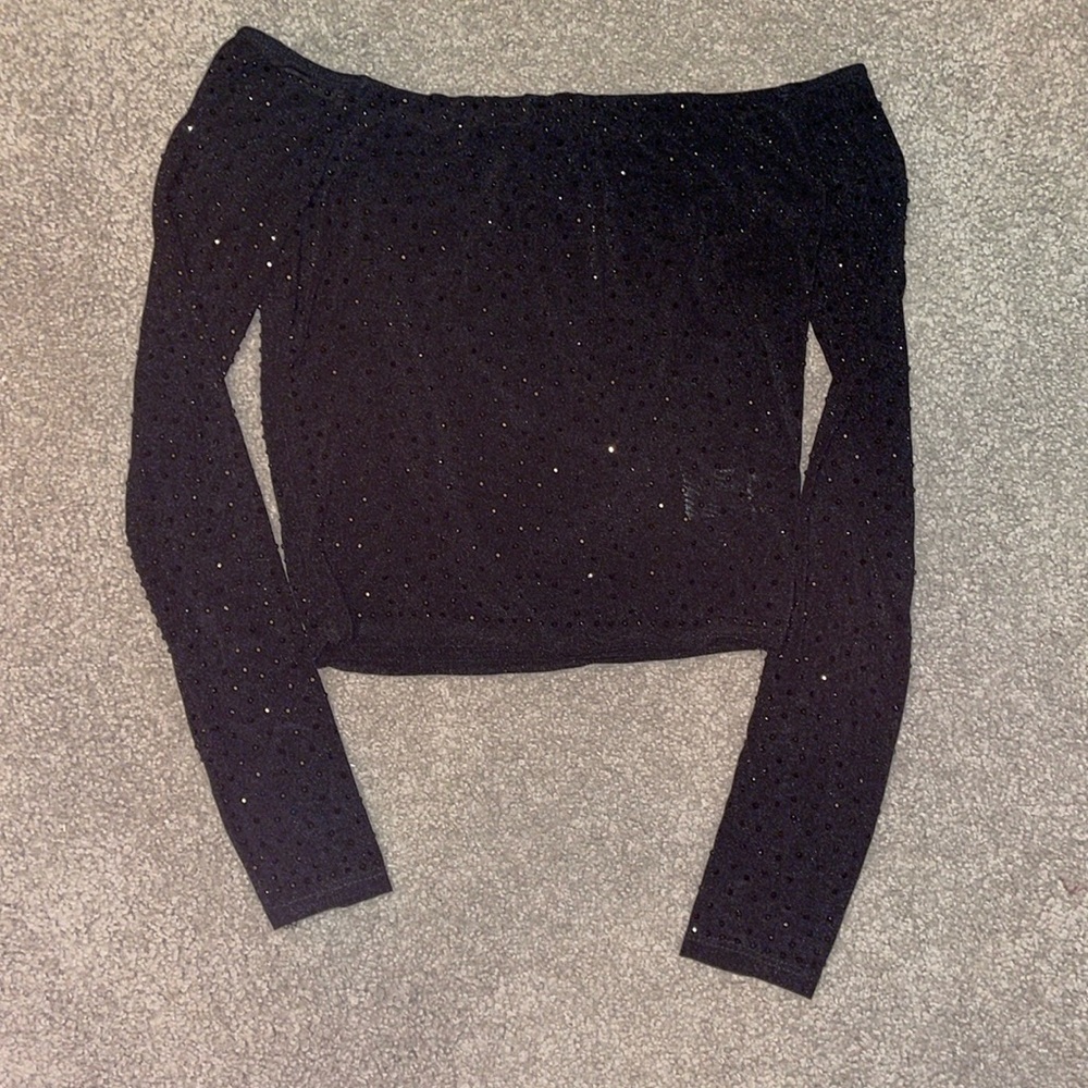 Windsor Black Beaded Long Sleeve Crop Top